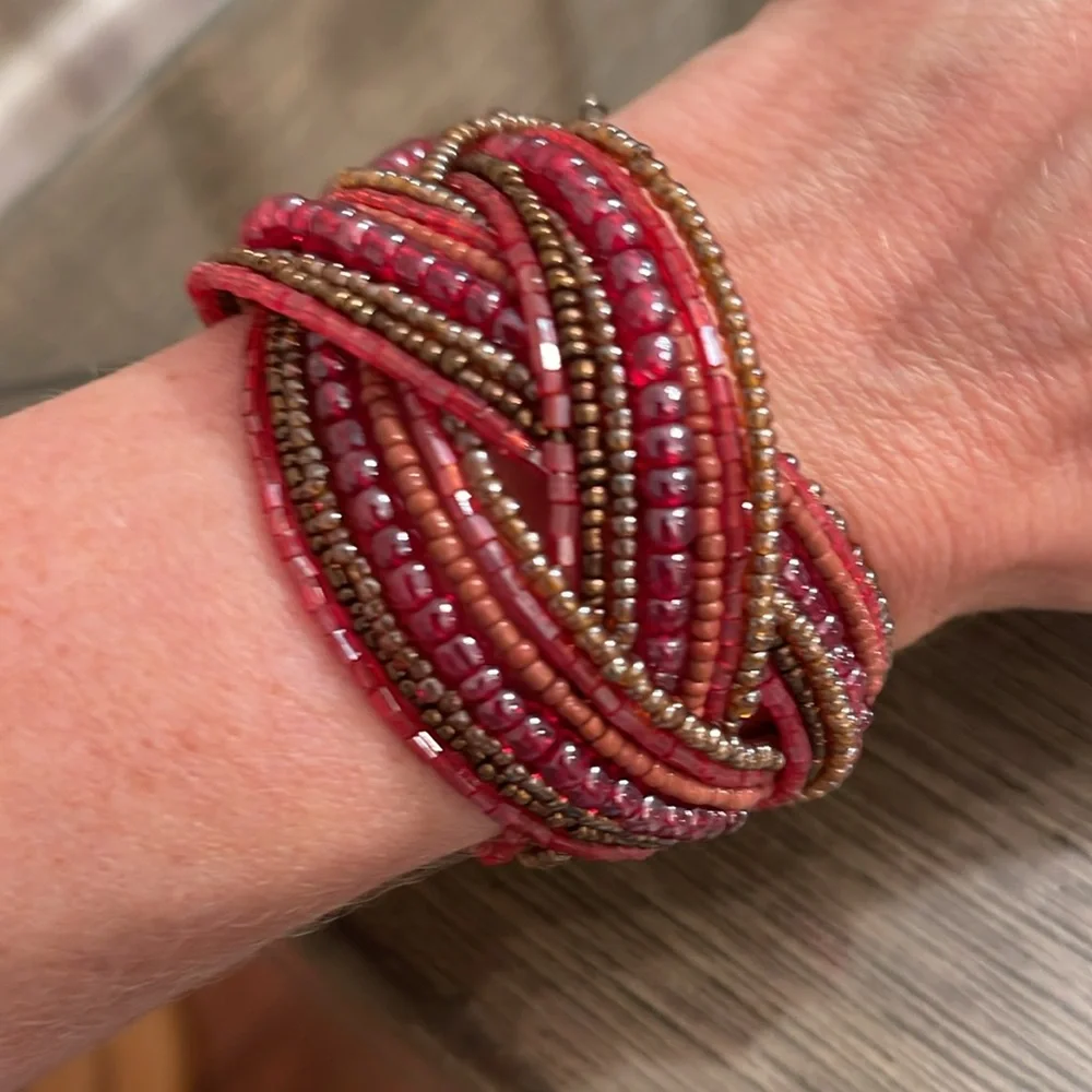Vintage Style Seed Bead braided Memory Wire  Bracelets  Red, Purple, Blue